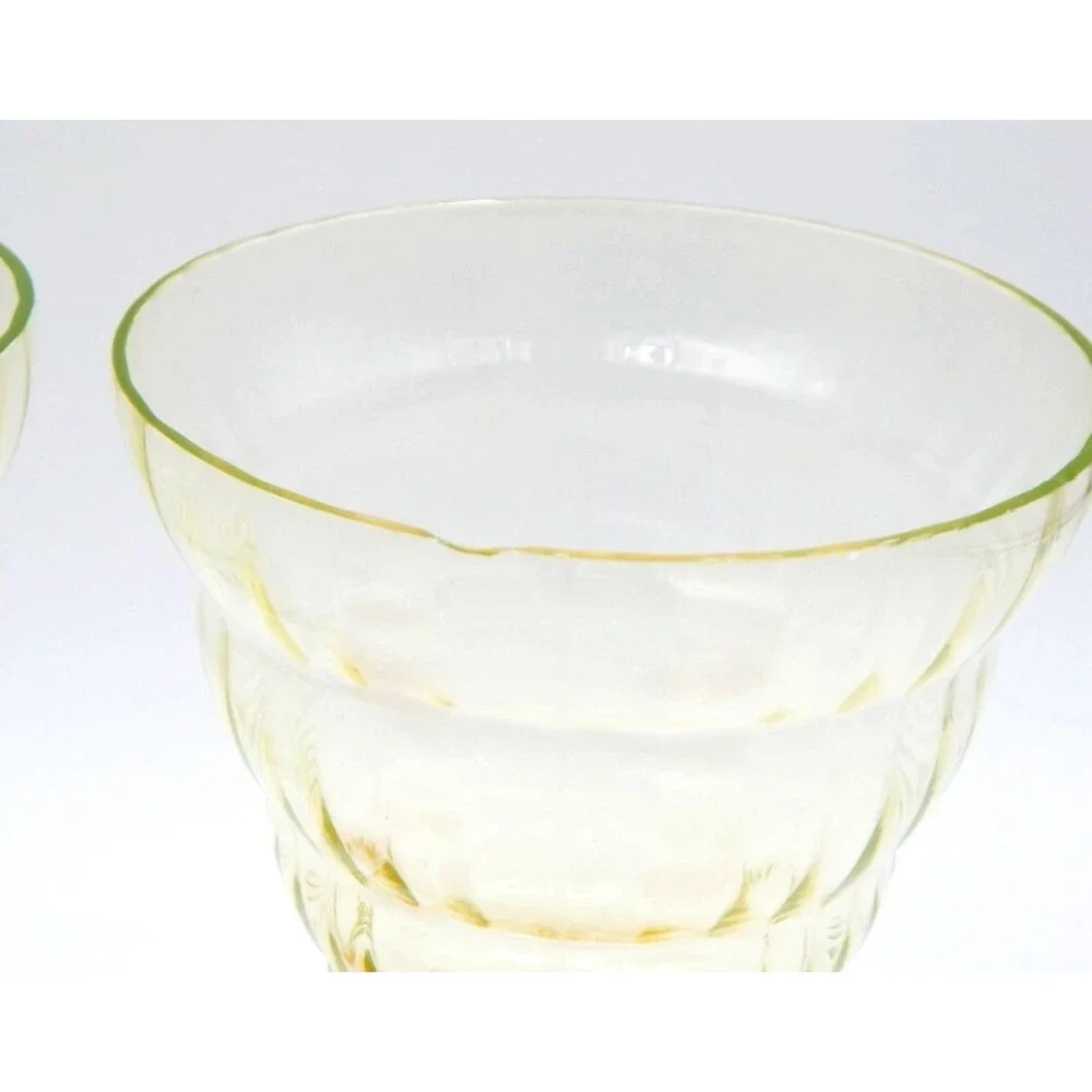 Utility Glass Works Cambodia Ware Wine Water Goblet Vaseline Amber Foot S/6